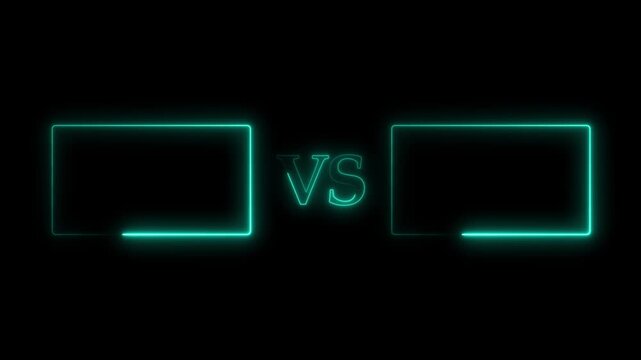 Neon versus frame animation on dark background. Neon versus frame comparison template design. Neon versus frame competition battle graphic on black background.
