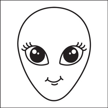 Cartoon alien face with large expressive eyes smiling cheerful expression