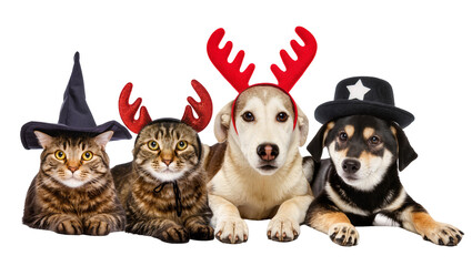 Tabby cats and husky dogs wearing festive holiday costumes © Friedrich