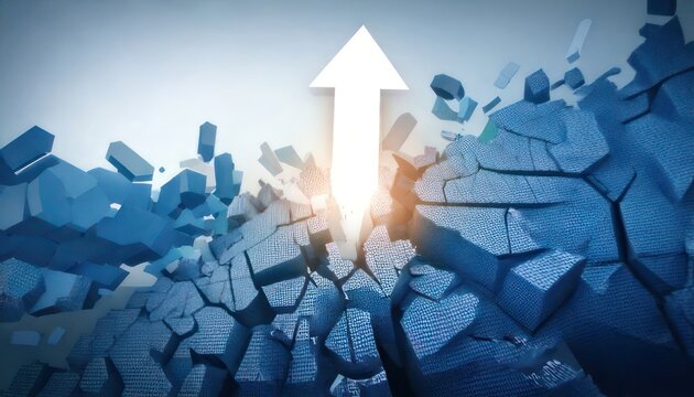 Arrow breaking through rubble, symbolizing growth and overcoming obstacles.