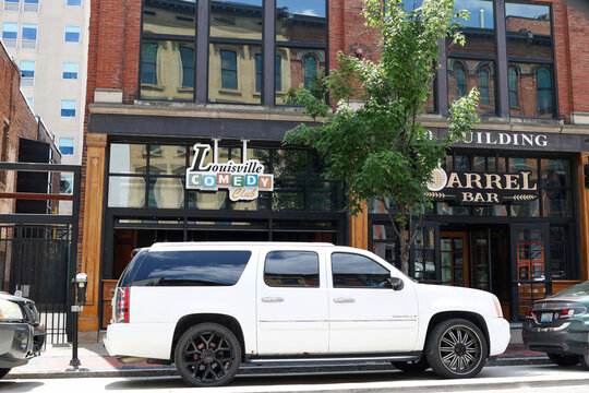 Louisville, Ky  - May 10, 2026/USA: A view of the exterior of the Louisville Comedy Club venue in downtown  Louisville, Ky