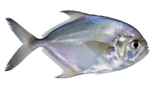 Silver Jackfish with Dark Fins and Grey Scales Close-Up