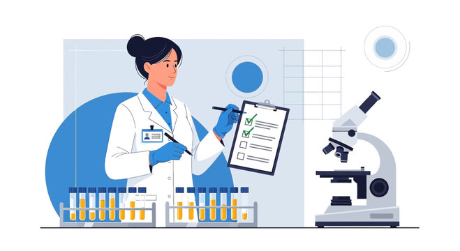 Scientist Conducting Laboratory Analysis with Test Tubes and Microscope