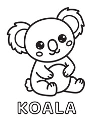 Fototapeta premium Cute koala coloring page for kids with cartoon animal character