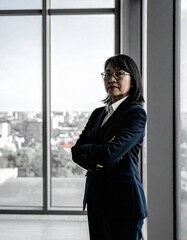 Fototapeta premium portrait of sophisticated mature asian businesswoman executive with glasses