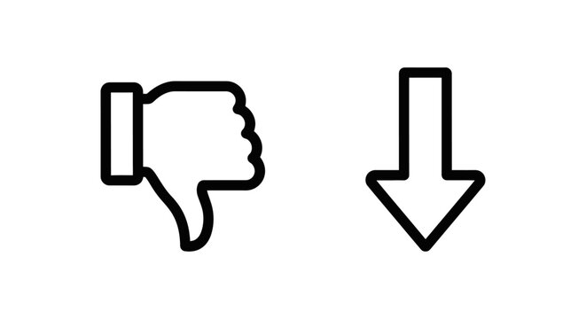 Thumbs down dislike and downward arrow downvote feedback icons with downvote feedback negative rejection disapproval interface internet evaluation communication reaction