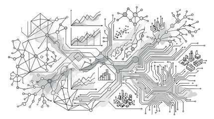 Fototapeta premium Abstract technological network with interconnected circuits and data visuals
