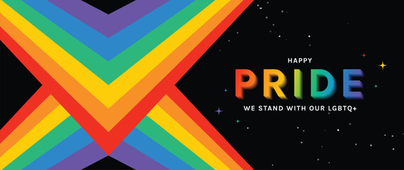 Obraz na płótnie Canvas Happy Pride Month rainbow wave background vector. Colorful LGBT celebration banner design for equality, diversity, love, parade, festival, social media and event poster.