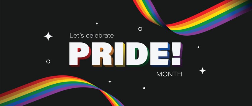 Happy Pride Month rainbow wave background vector. Colorful LGBT celebration banner design for equality, diversity, love, parade, festival, social media and event poster.