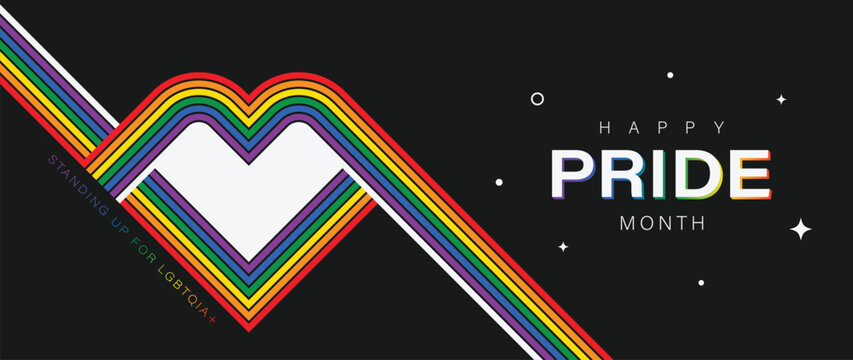 Happy Pride Month rainbow wave background vector. Colorful LGBT celebration banner design for equality, diversity, love, parade, festival, social media and event poster.