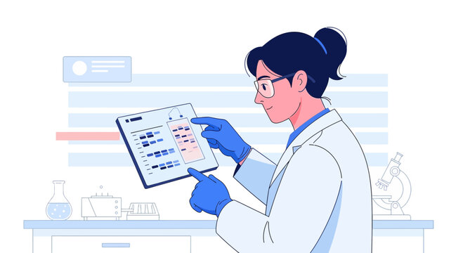 Scientist Analyzing Medical Data on Tablet in Modern Laboratory