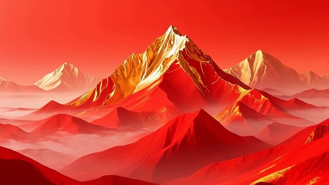 Golden mountain peak in red mist