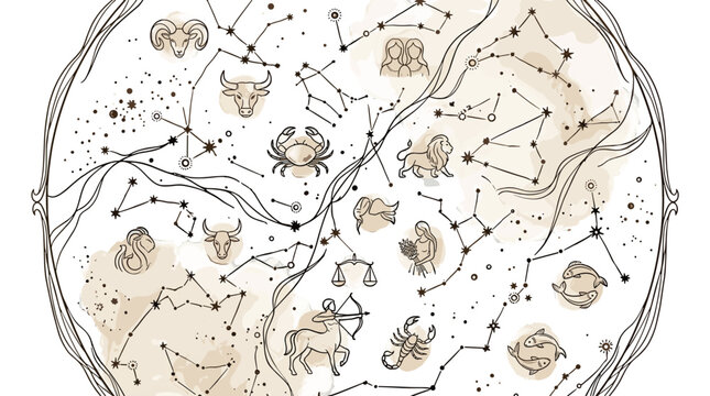 Intricate celestial map featuring constellations and star patterns