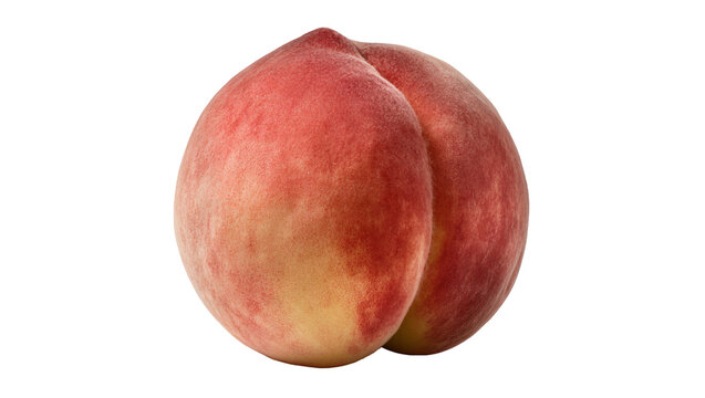 Ripe Red Freestone Peach with Fuzzy Skin and Green Stem