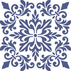 Fototapeta premium Blue Talavera Tile SVG – Vintage Mediterranean Floral Pattern, Portuguese Azulejo Stencil Vector