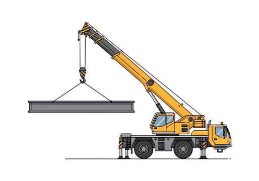 Yellow Mobile Crane Lifting Heavy Load.