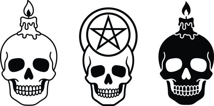 skulls with melting candles and pentagram symbol
