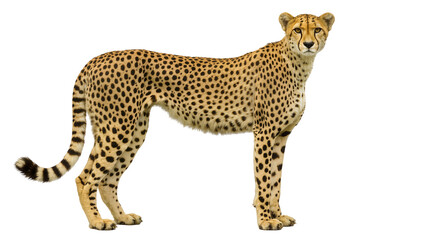 Spotted adult cheetah standing in profile with long tail © Friedrich