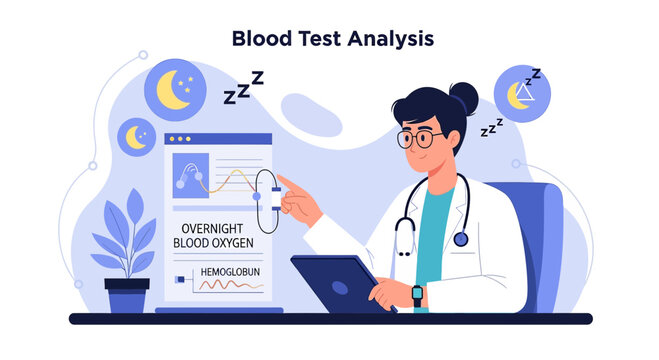 Doctor Analyzing Blood Test Results for Sleep Quality and Oxygen Levels