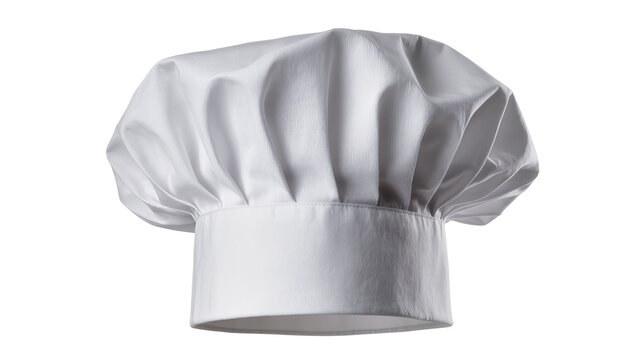 Puffy white chef s toque hat with gathered folds and pleats