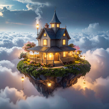 Victorian house on floating island