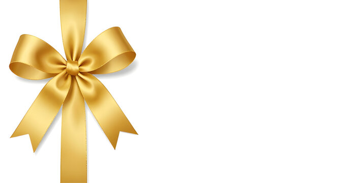 blank white gift card illustration, luxurious golden ribbon design, elegant festive bow graphic, premium celebration invitation artwork, glossy gold decoration vector, stylish present card illustratio