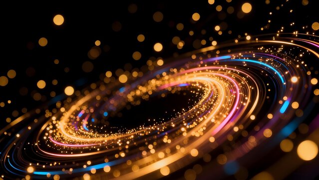 Colorful glowing spiral with light particles