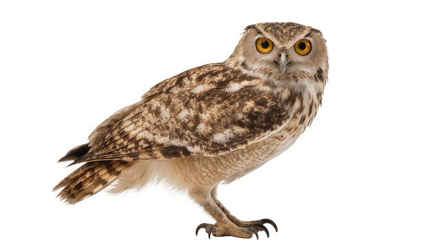 Spotted Tawny Owl Perched with Amber Eyes and Sharp Talons