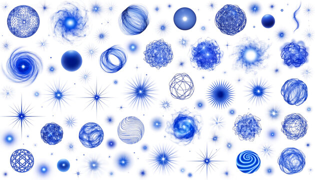 Abstract blue energy spheres and light bursts