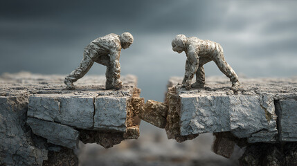 Naklejka premium Partnership development and Improving Communication or restoring trust and strengthening growth as an alliance and building teamwork as two partners developing and growing or recovering a damaged