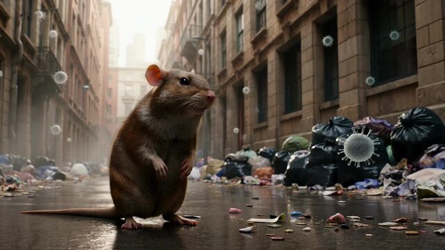 Hantavirus Large rat standing in a dirty alley with garbage