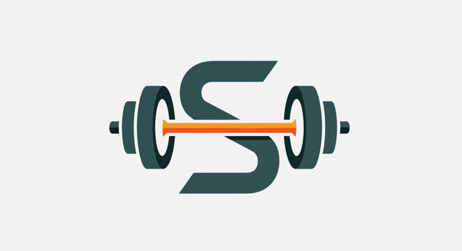 Fitness S Letter Logo with Barbell - Gym, Workout, Strength, Health