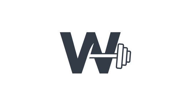 Letter W Logo with Dumbbell Icon - Fitness and Strength Training Symbol