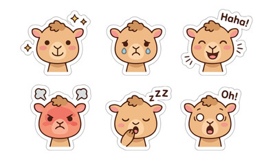 Obraz premium cartoon illustration of a camel, with various cute expressions