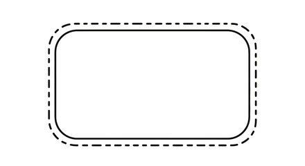 Fototapeta premium Minimalist rounded rectangle frame with solid and dashed black outlines on a white background, ideal for labels, coupons, or text boxes.