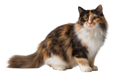 Calico longhair cat sitting attentively with fluffy fur © Vetle