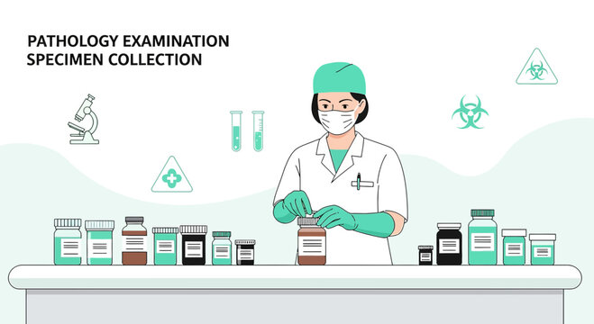 Pathology Specimen Collection: Lab Technician Arranges Vials for Examination