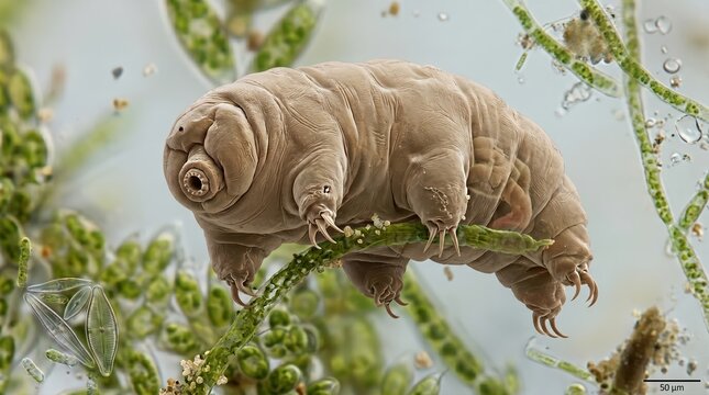 A Tardigrade On Algal Filament Representing Microscopic Biodiversity