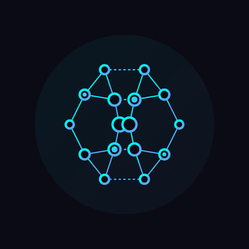 Abstract blue neon neural network brain icon representing artificial intelligence and deep learning technology concepts.