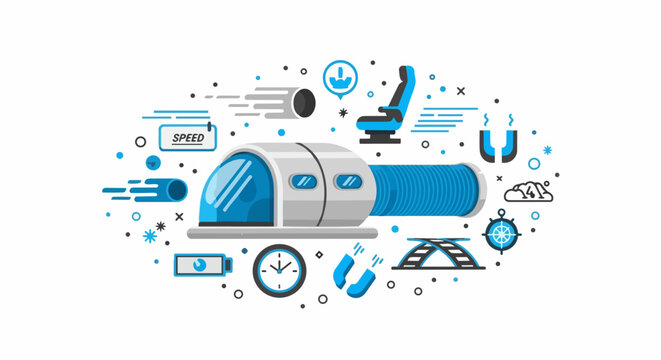 Futuristic Hyperloop High Speed Vacuum Pod Transportation System Vector Illustration