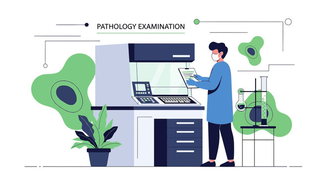 Pathology Examination: Scientist in Lab Coat Analyzing Medical Samples at Microscope