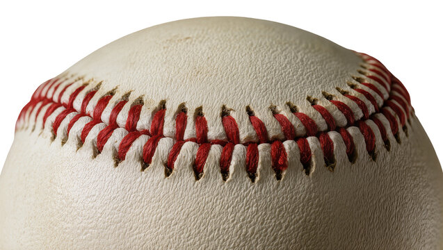 Creamy textured baseball stitching detail with red thread