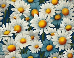 Fototapeta premium seamless pattern of white daisies with yellow centers commercial usage for textile design and spring backgrounds