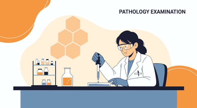 Pathology Examination: Scientist conducts lab analysis with pipettes and samples