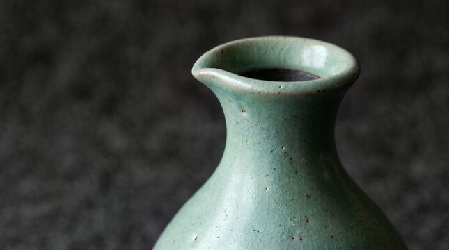 Elegant Japanese Celadon Ceramic Vessel with Traditional Crackle Glaze on Dark Background