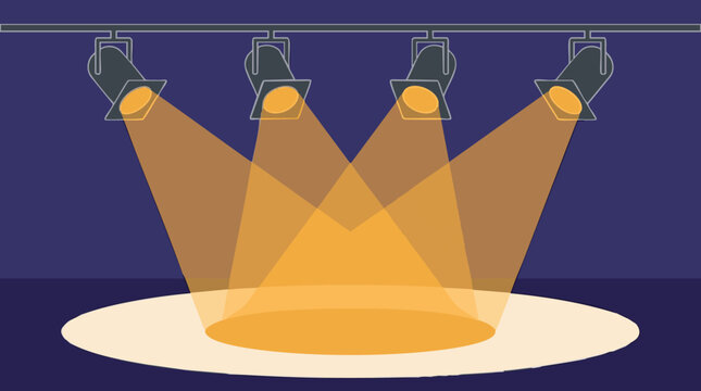 Stage spotlights vector illustration with bright illumination on a circular area