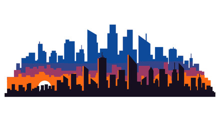 Fototapeta premium Modern City Skyline Silhouette with Vibrant Sunset Colors Vector Illustration