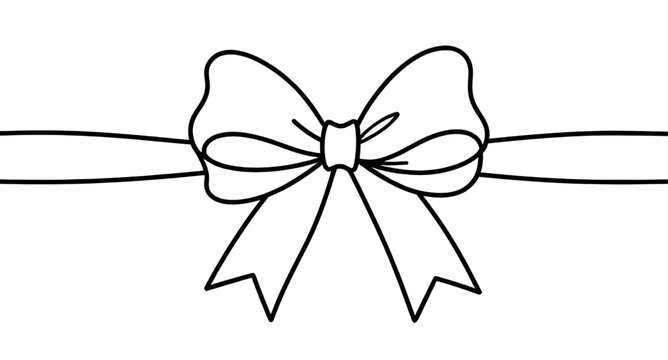 black white ribbon bow illustration, line drawing bow vector, elegant outline ribbon design, monochrome decorative bow graphic, hand drawn ribbon artwork, simple bow sketch illustration, decorative or