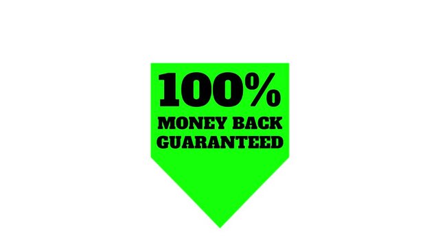 100% Money Back Guarantee Badge Animated isolated on white background alpha channel. Animation Video 4K