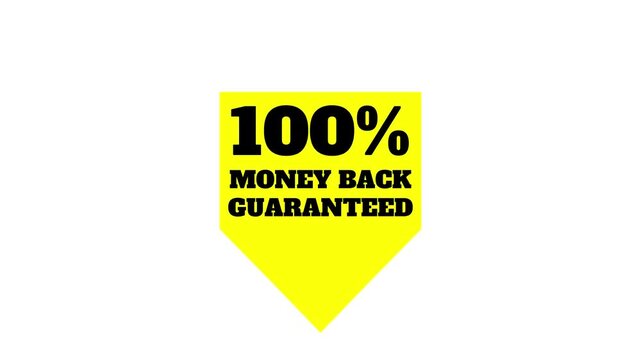 100% Money Back Guarantee Badge Animated isolated on white background alpha channel. Animation Video 4K